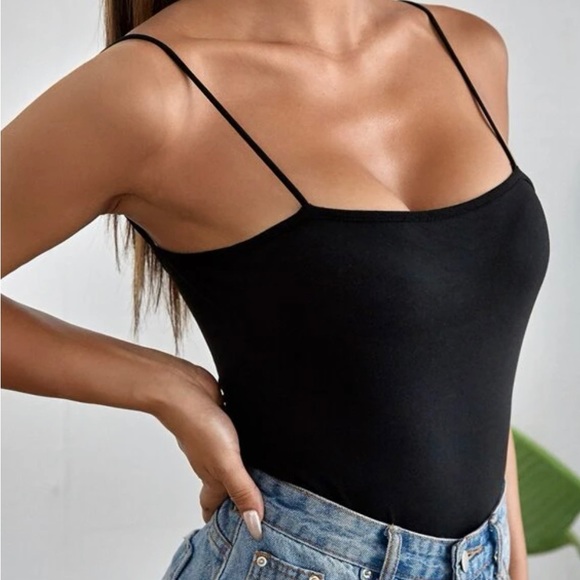 cute and trendy spaghetti strap bodysuit black - Picture 2 of 2